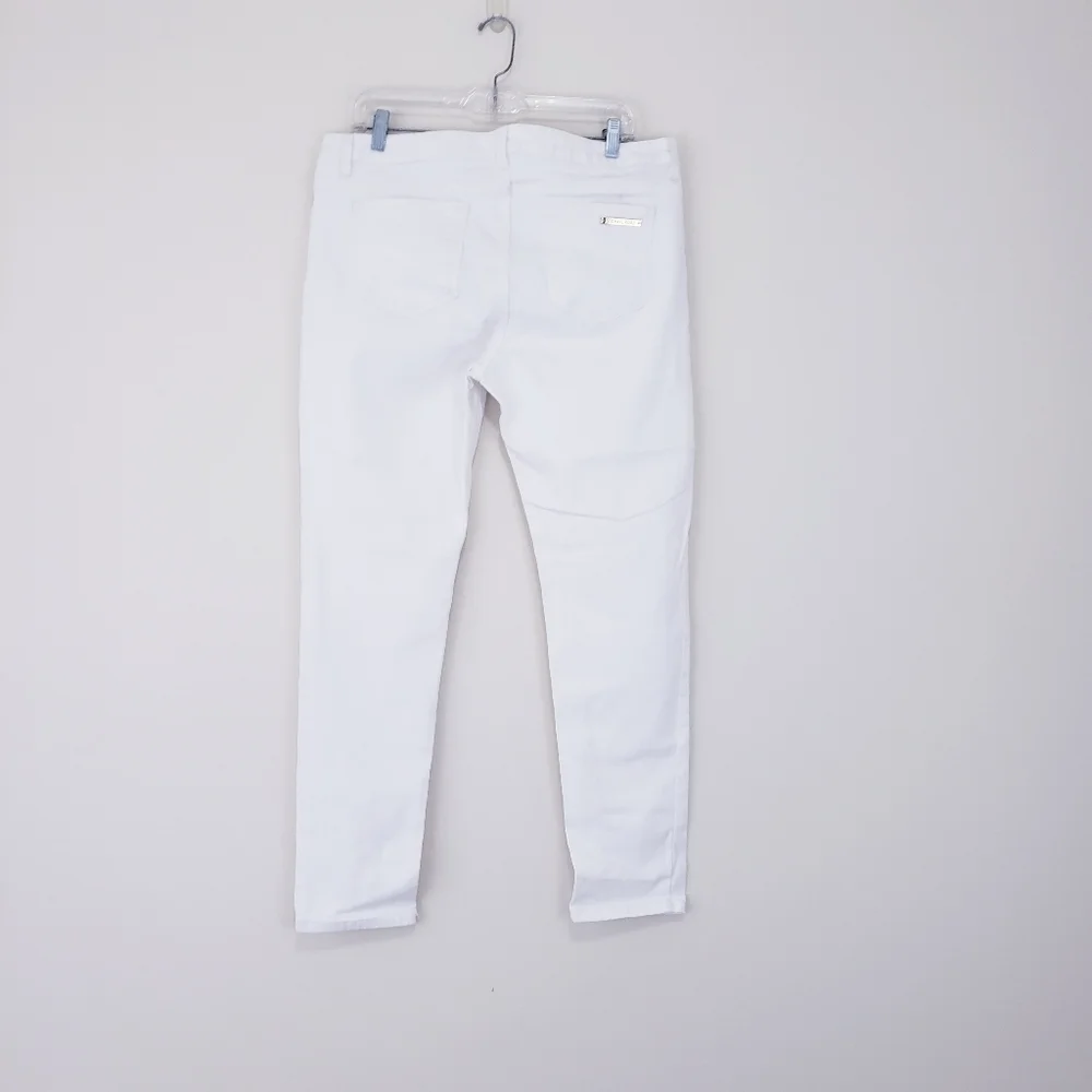 Michael Kors Selma Skinny Jeans White Mid Rise Gold Hardware Size 12 Classy